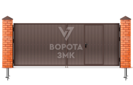 Распашные металлические ворота с калиткой из профнастила 1500×2250 ЗМК-5201